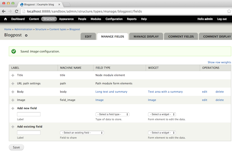 Screen Shot: Content-type: Manage-fields