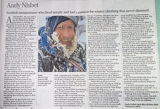 Icon of Telegraph obituary of Andy Nisbet in print